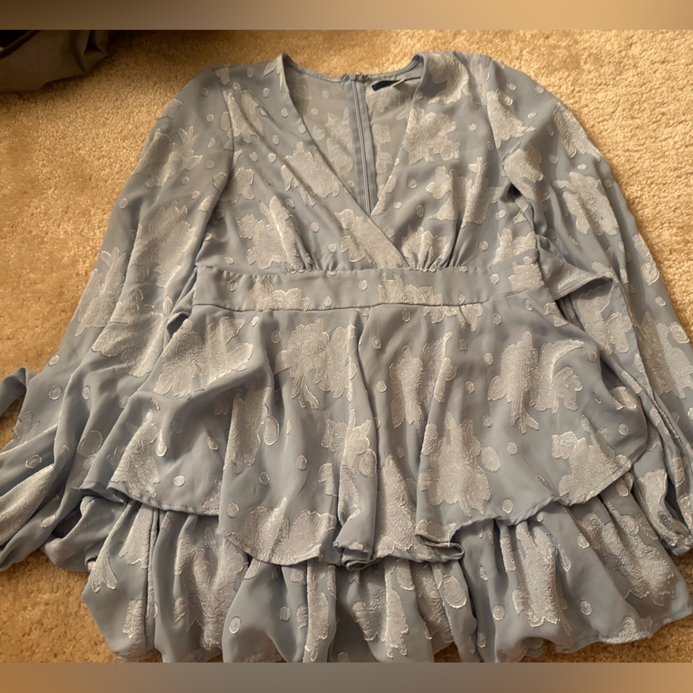 Blue rain floral long sleeve mini dress